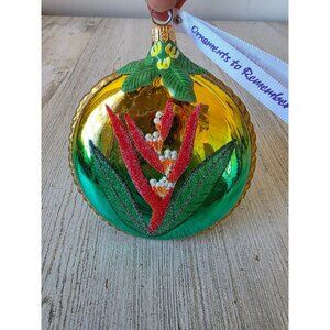Bird of paradise‎ flower glass ornament remember Poland glitter gold Xmas tree